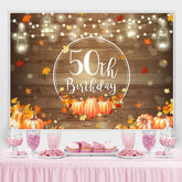 Holz Kürbisse Ahorn Blätter Glücklich 50 Geburtstag Hintergrund